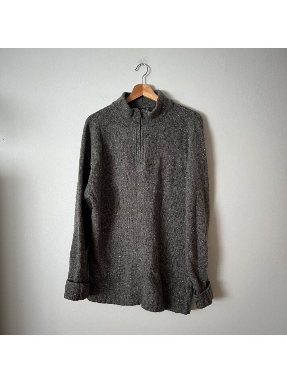 Fisherman Out Of Ireland Gray Wool 1/4 Zip Mock Neck Sweater Men's Size XL